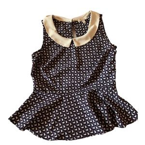 Bunny Print Peplum Peter Pan Collar Top